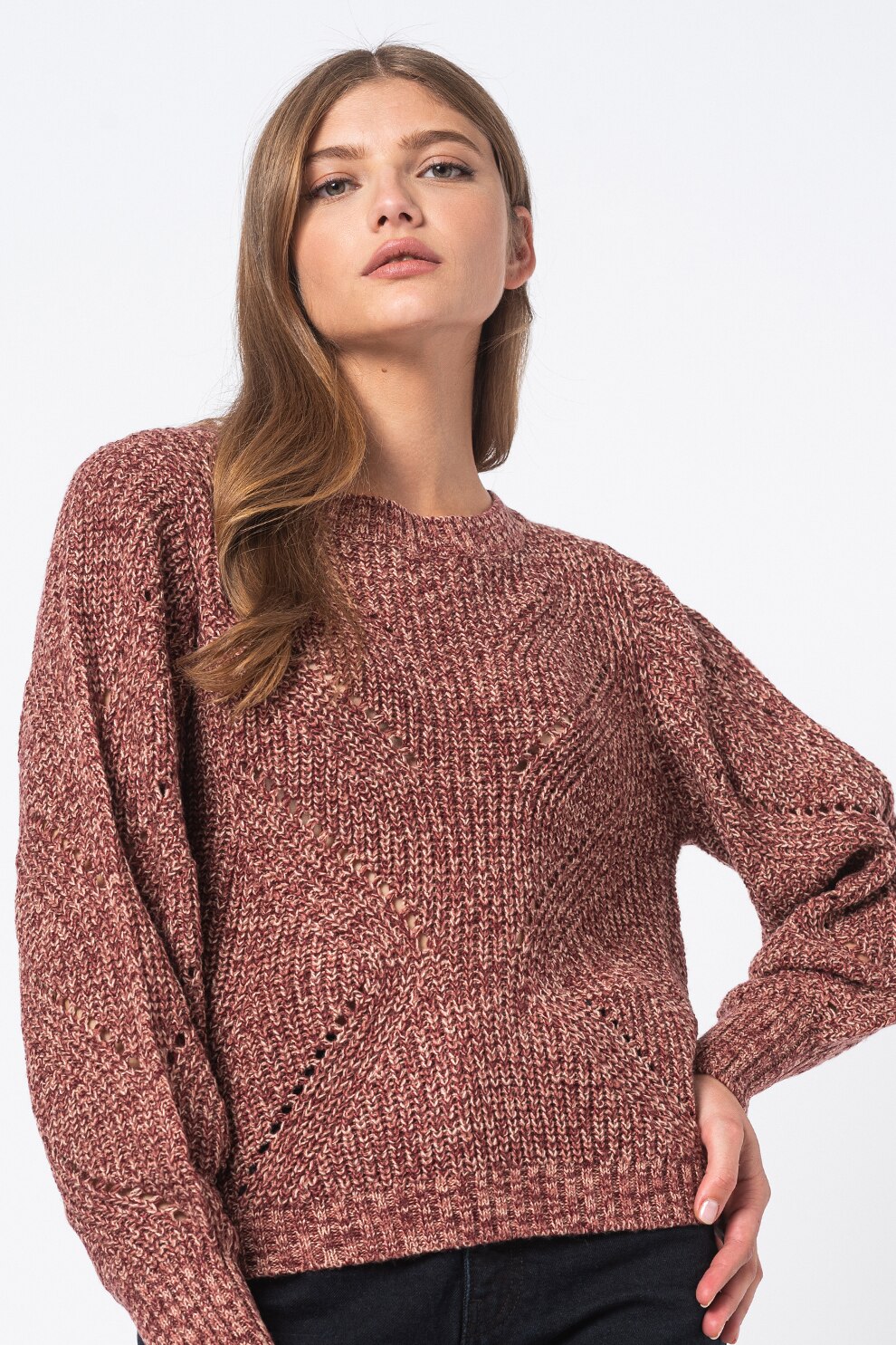 JdY, Pulover cu detalii perforate Justina, mov melange