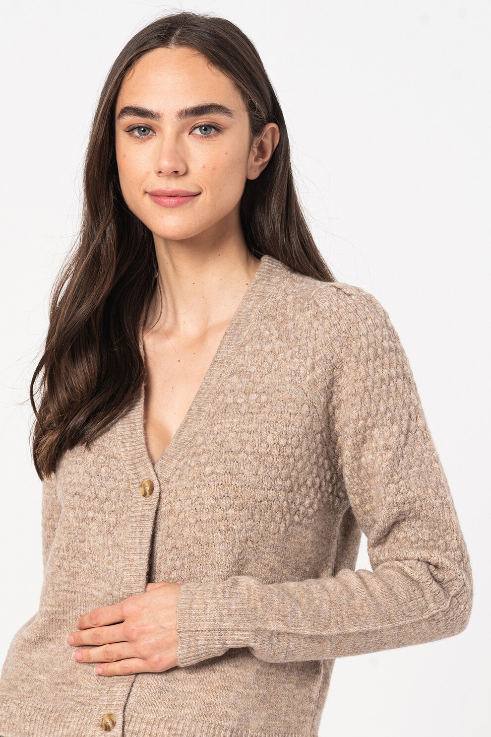 JdY, Cardigan din amestec de lana Zizak, Taupe