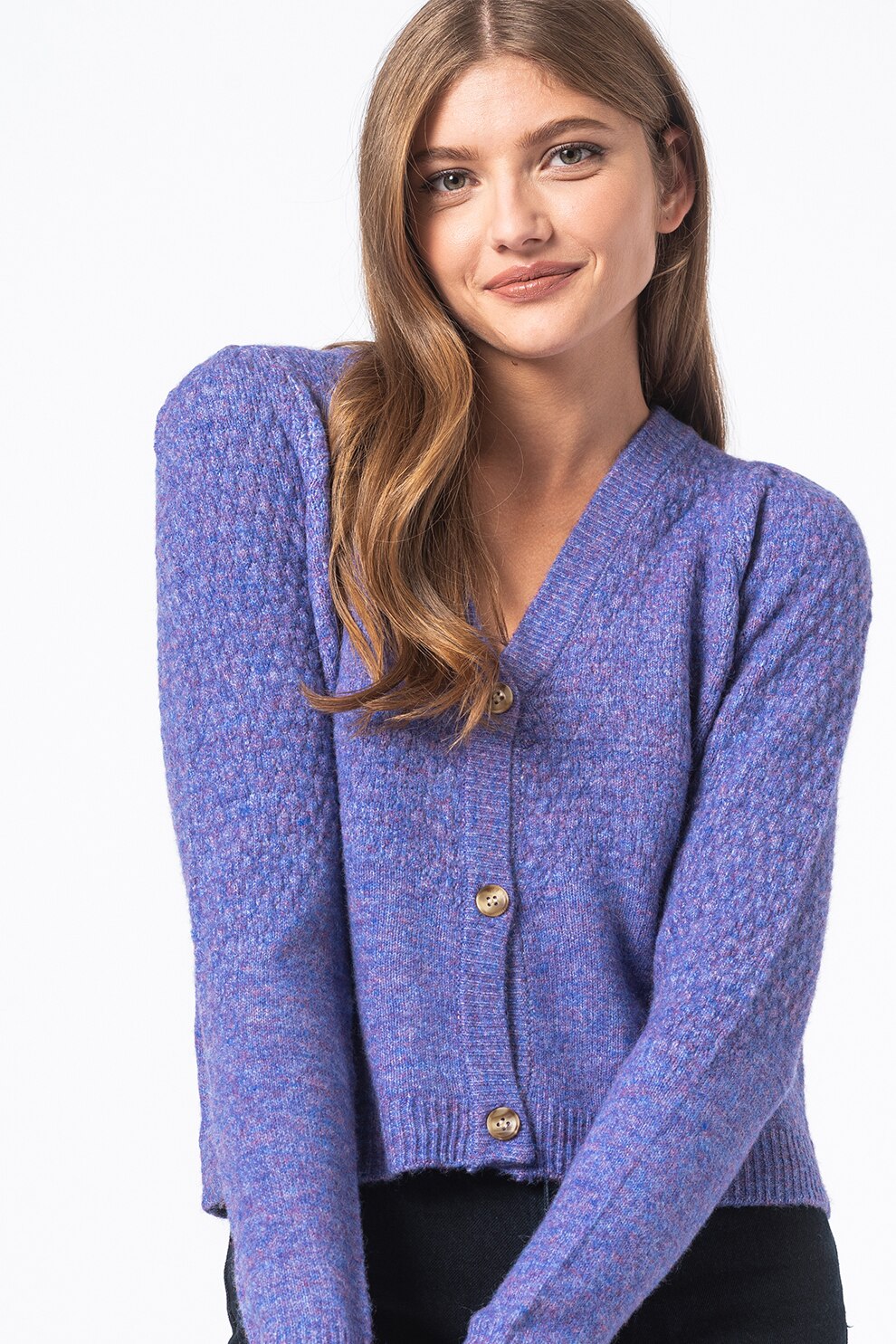 JdY, Cardigan din amestec de lana Zizak, Ametist