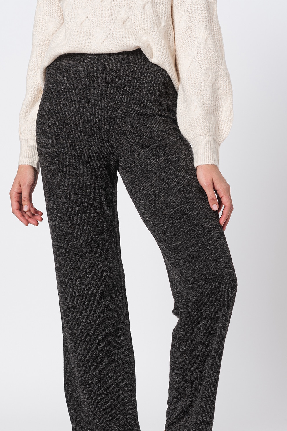 JdY, Pantaloni tricotati fin din jerseu cu croiala ampla Emma, Gri inchis melange