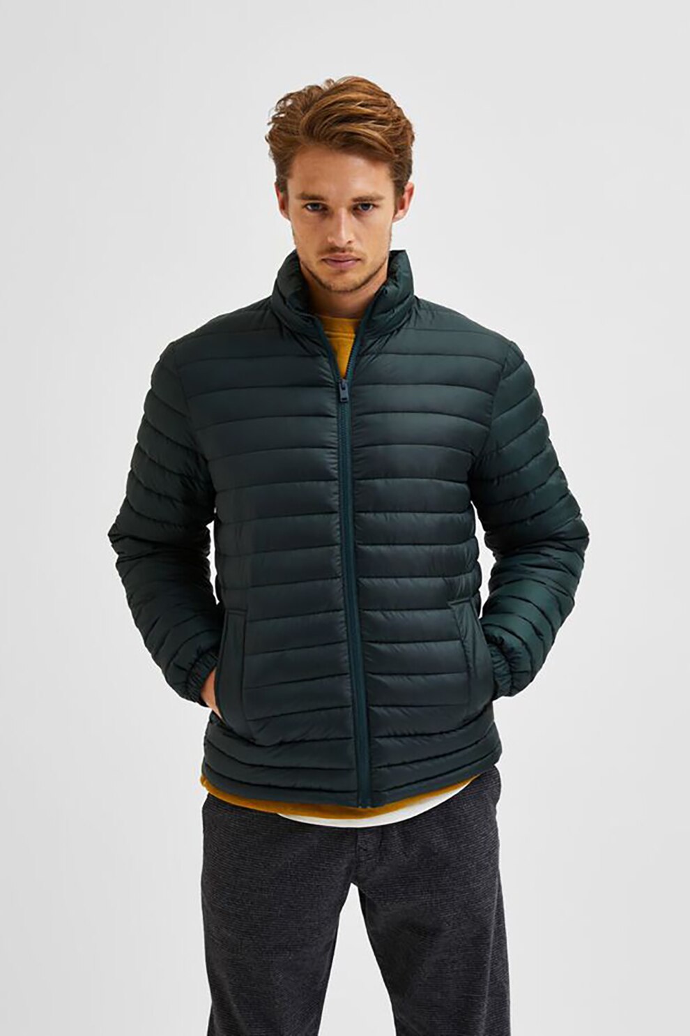Selected Homme, Geaca usoara cu aspect matlasat Plastic Change, Verde forest