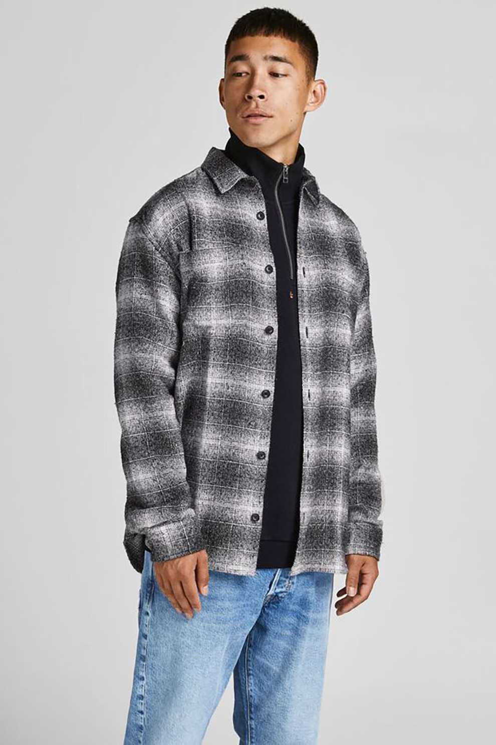 Jack&Jones, Camasa in carouri cu guler clasic, Negru/Alb