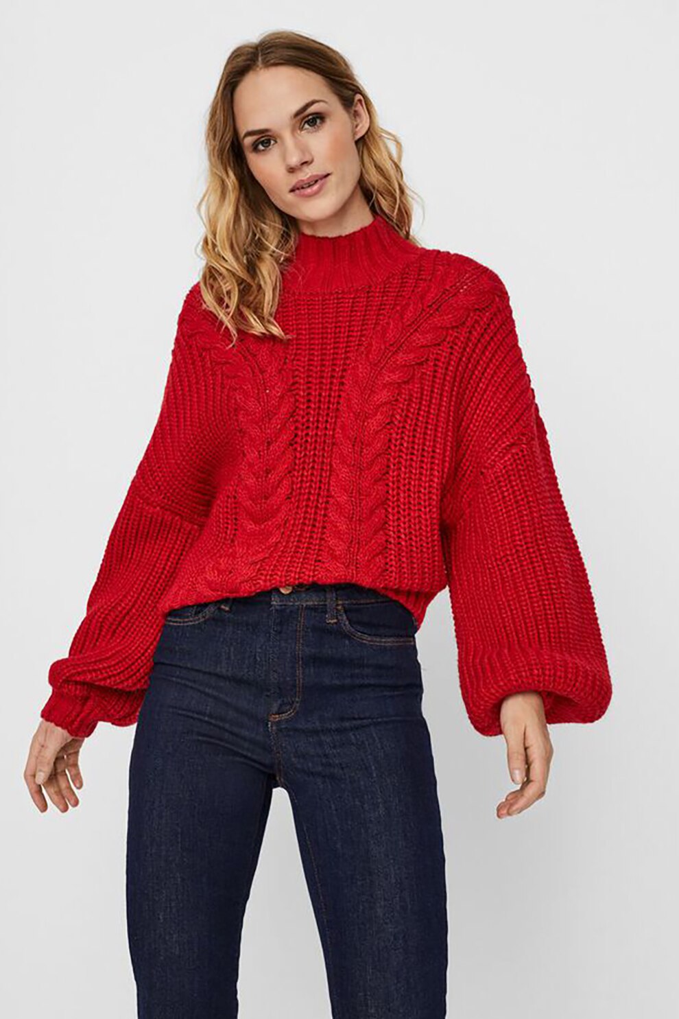 Vero Moda, Pulover cu maneci bishop cazute, Rosu inchis