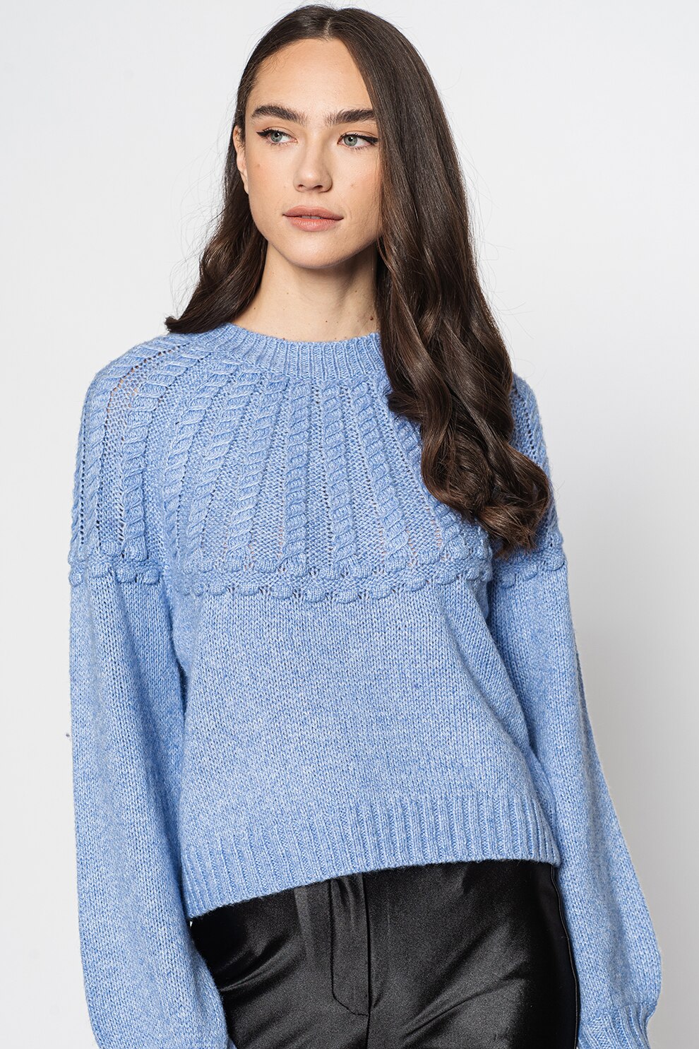 Vero Moda, Pulover cu model torsade Silanda, Albastru lavanda