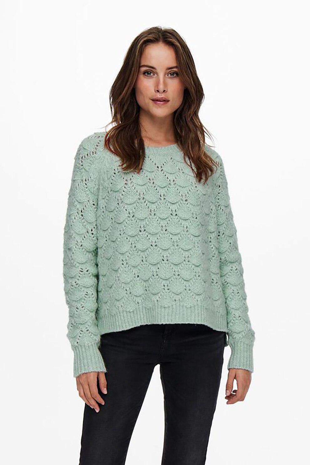 Only, Pulover cu aspect texturat, Verde pal