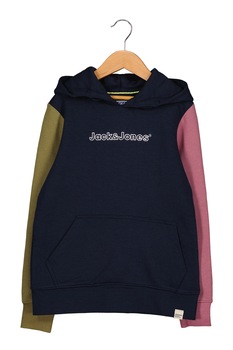 Jack&Jones, Hanorac cu model colorblock si buzunar kangaroo, Bleumarin/violet/verde Jack&Jones, Hanorac cu model colorblock si buzunar kangaroo, Bleumarin/violet/verde