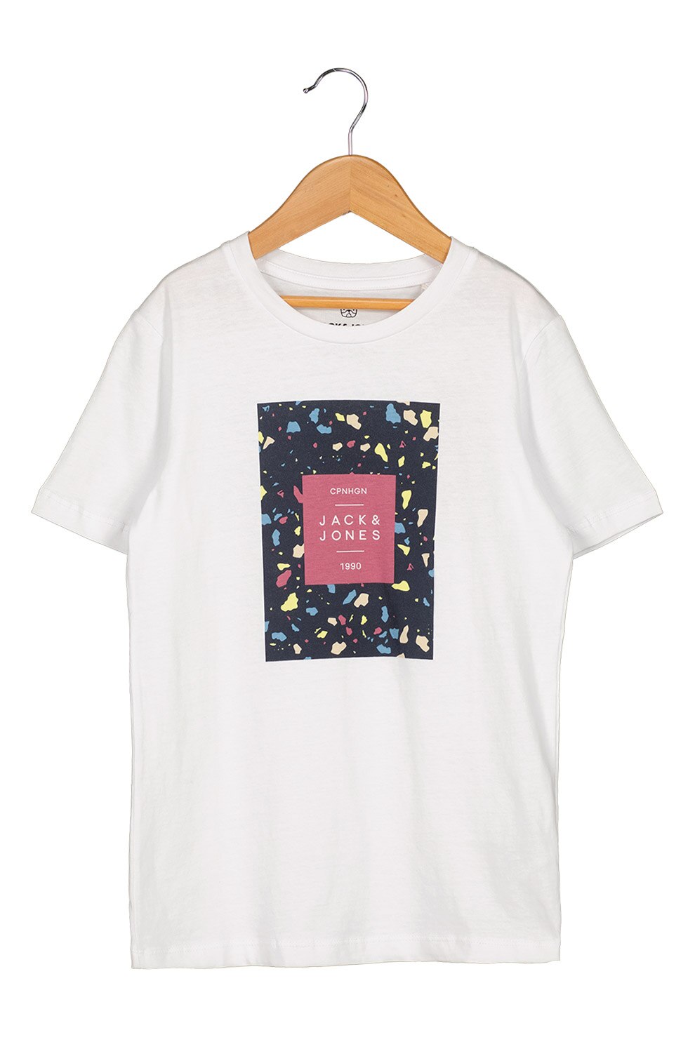 Jack&Jones, Tricou din bumbac organic cu imprimeu, Alb