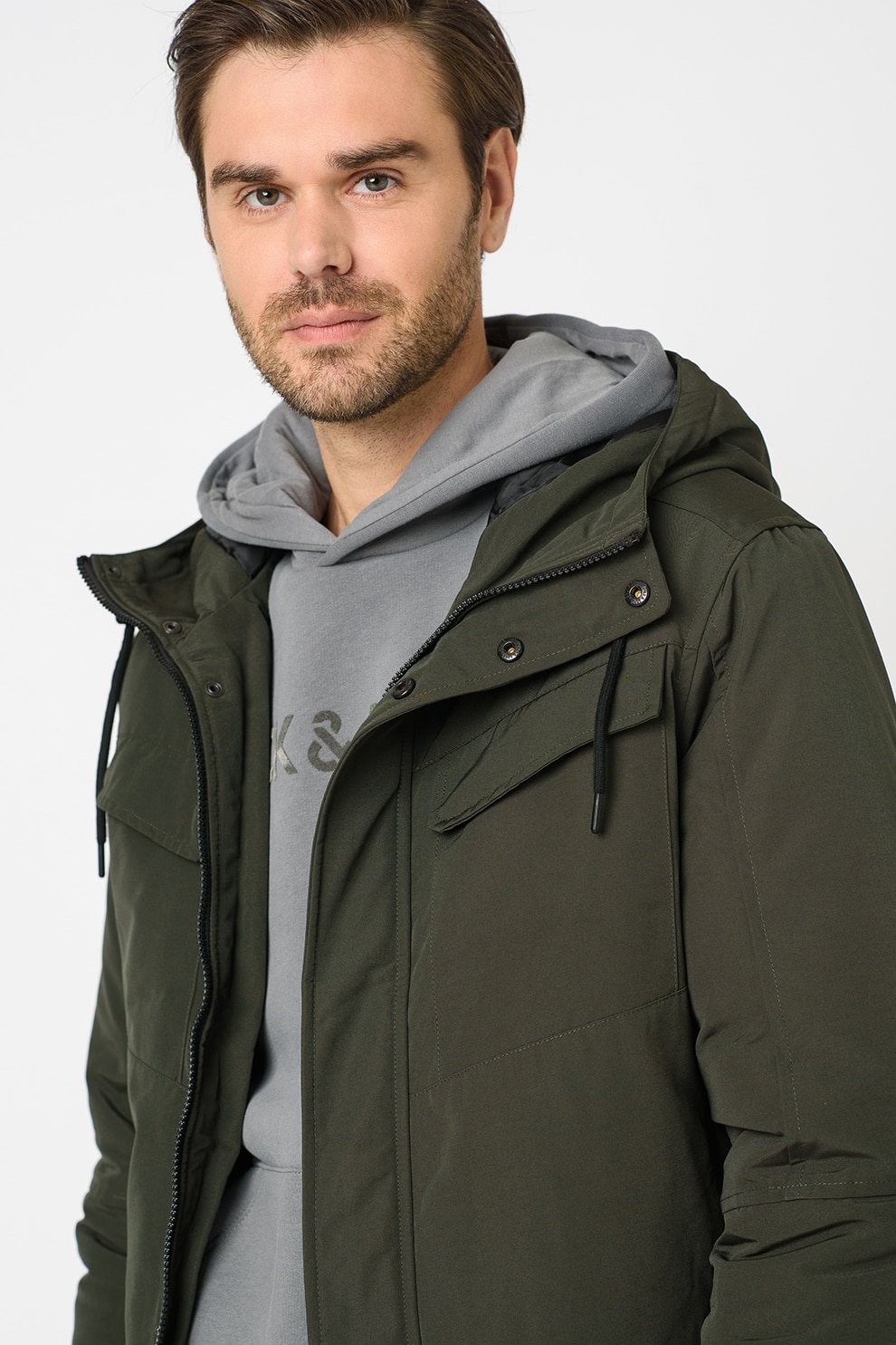 Only & Sons, Geaca cu gluga si buzunare multiple Cooper, Verde forest