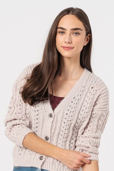 Only, Cardigan cu nasturi si perforatii Gaya, Bej Only, Cardigan cu nasturi si perforatii Gaya, Bej