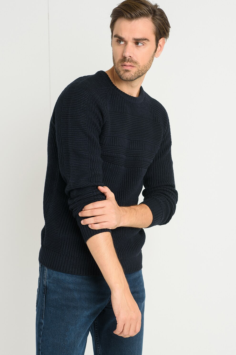 Jack&Jones, Pulover cu decolteu la baza gatului Power, Bleumarin inchis