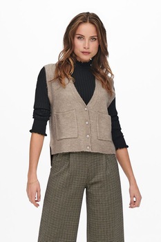 Only, Vesta lejera din tricot fin Ruebelle, maro melange Only, Vesta lejera din tricot fin Ruebelle, maro melange
