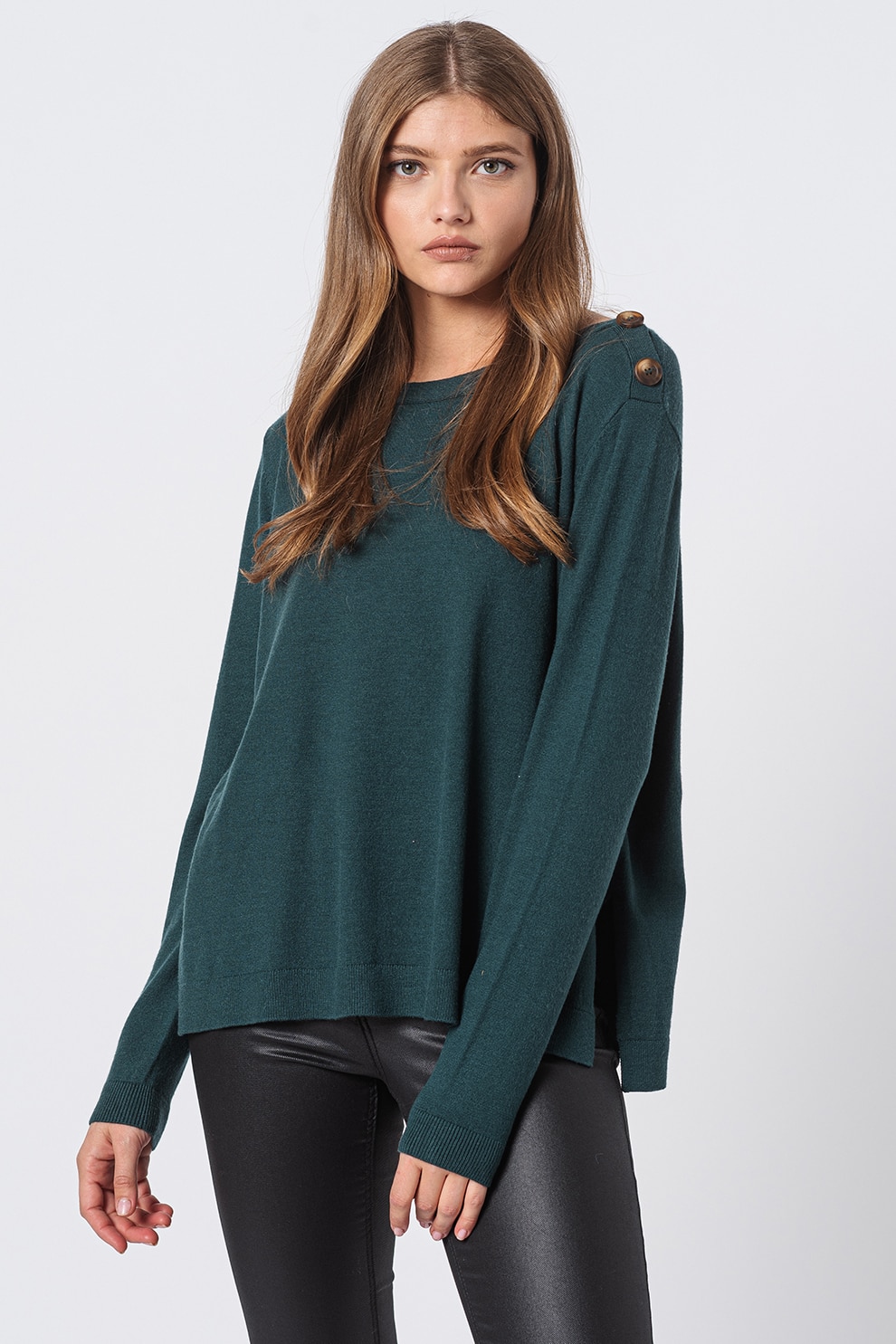 Vero Moda, Bluza supradimensionata din jerseu cu nasturi decorativi Karis, Verde englez
