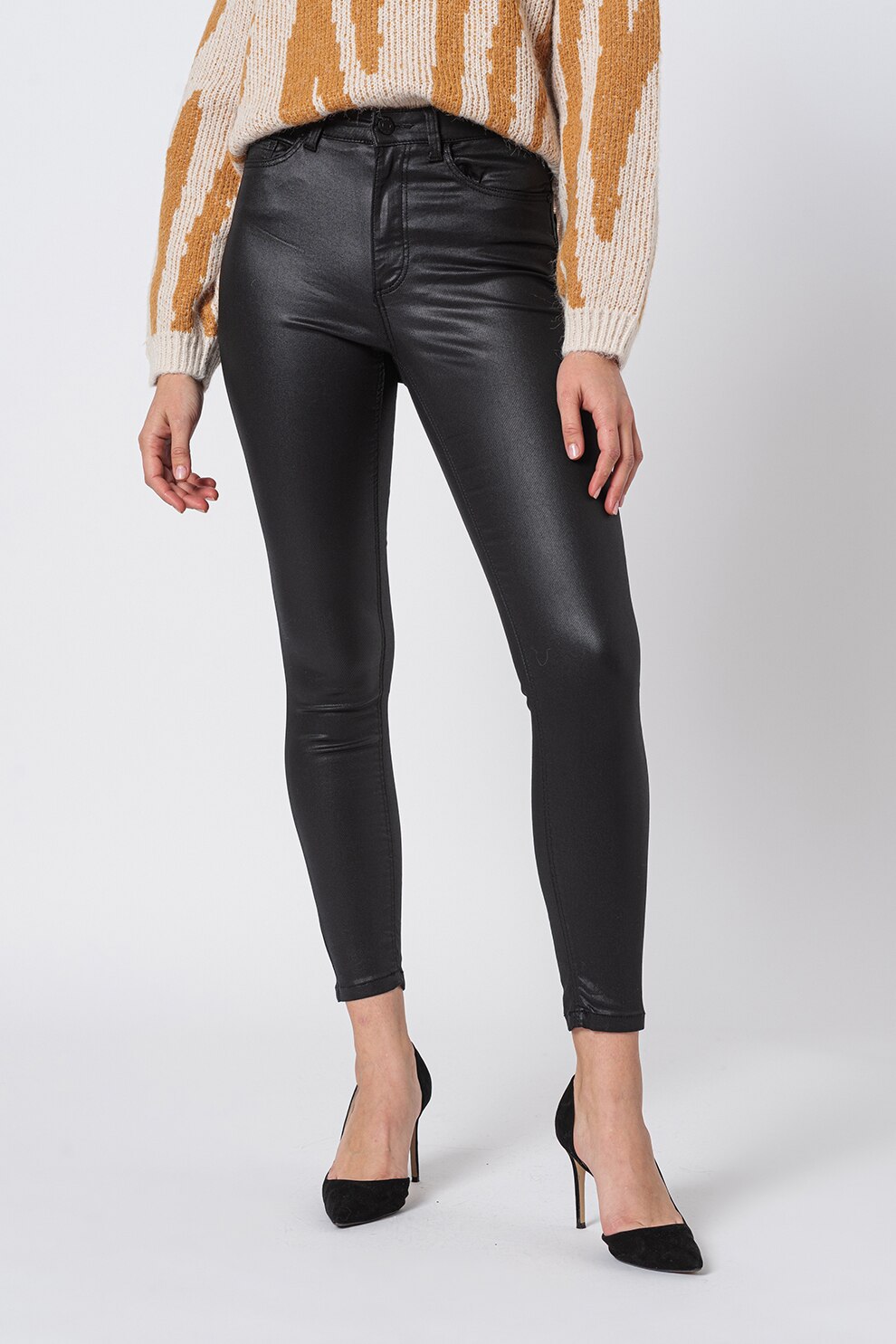 Noisy May, Pantaloni skinny din amestec de modal cu aspect peliculizat Callie, Negru, M-L30