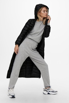 Only, Geaca lunga matlasata cu gluga, Negru, XS Only, Geaca lunga matlasata cu gluga, Negru, XS
