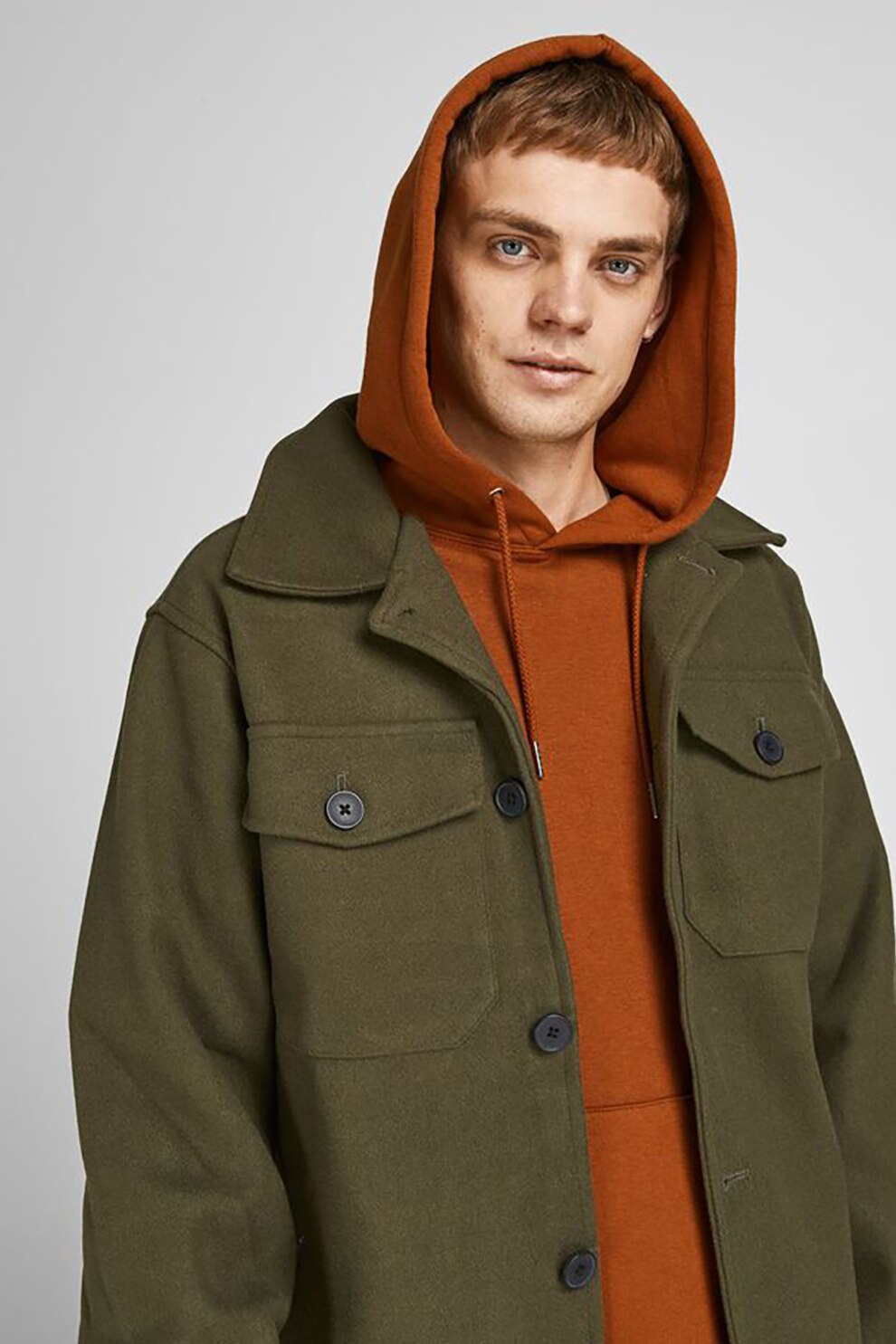 Jack&Jones, Jacheta tip camasa cu buzunare pe piept, Verde militar