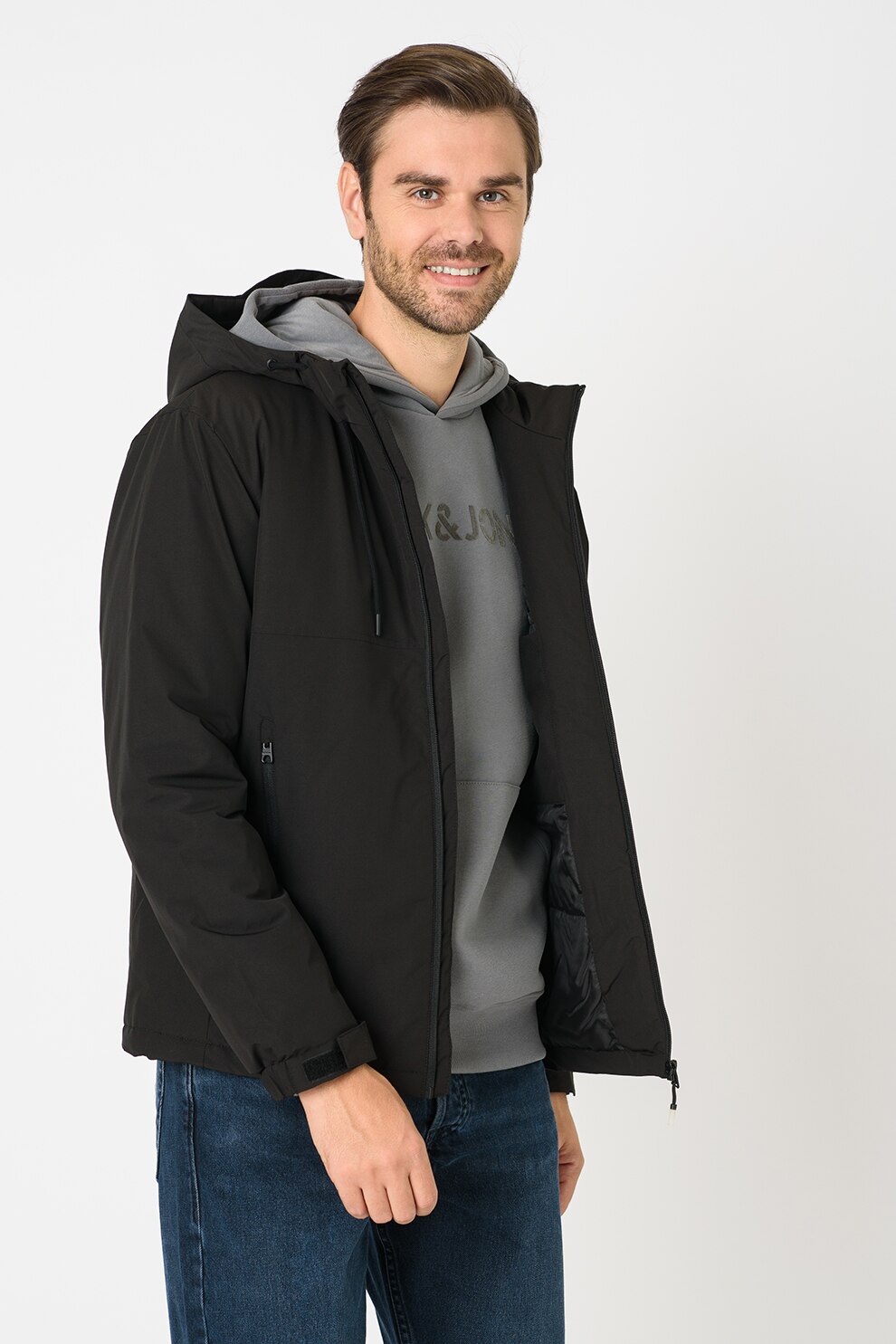 Only & Sons, Geaca cu gluga si mansete ajustabile, Negru
