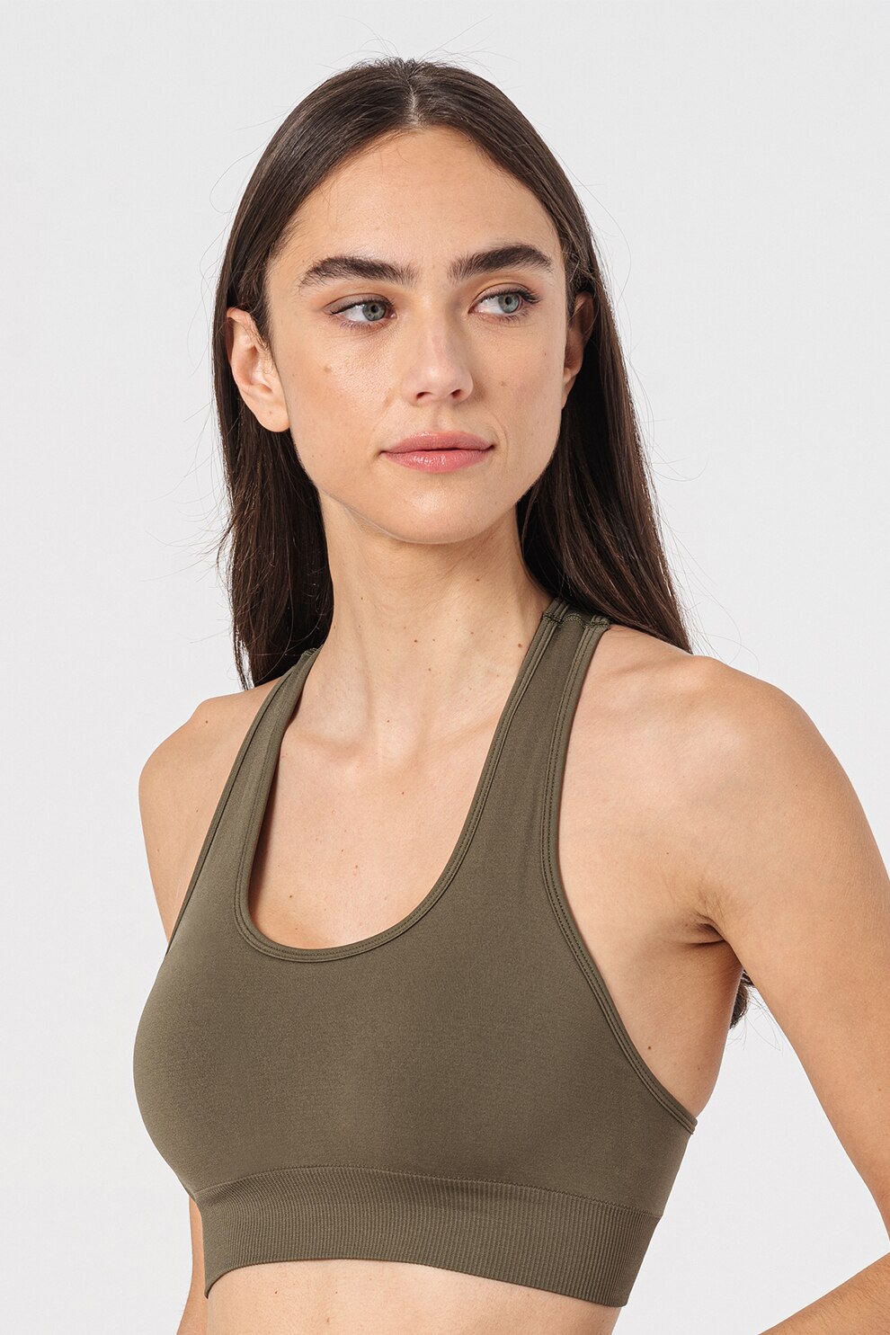 Only Play, Bustiera fara cusaturi cu spate decupat Daisy, Verde militar