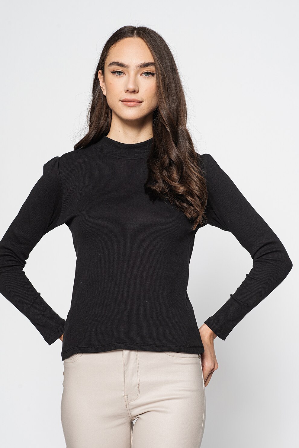 Vero Moda, Bluza din amestec de bumbac organic cu aspect striat Natasha, Negru