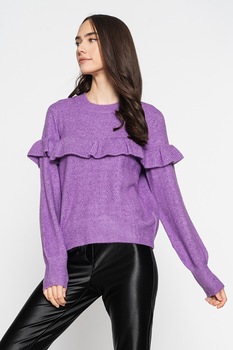 Vero Moda, Pulover cu detalii pointelle si volane Merelyn, Lila Vero Moda, Pulover cu detalii pointelle si volane Merelyn, Lila
