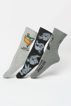 Only & Sons, Set de sosete cu Looney Tunes - 3 perechi, Negru/Gri, One Size Only & Sons, Set de sosete cu Looney Tunes - 3 perechi, Negru/Gri, One Size