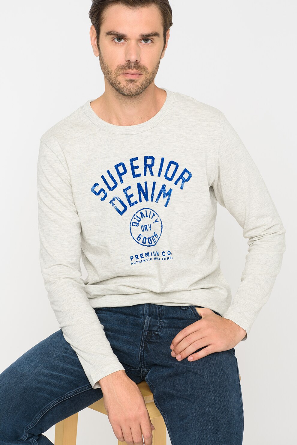 Jack&Jones, Bluza cu decolteu la baza gatului din jerseu Blu Ralph, Gri melange/Albastru royal