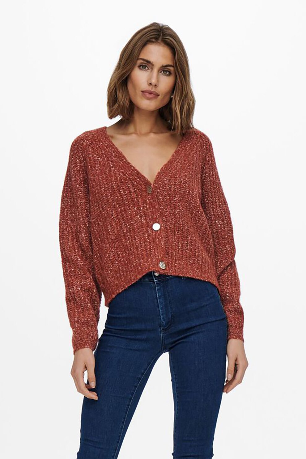 Only, Cardigan scurt cu decolteu in V Felicia, Oranj melannge inchis