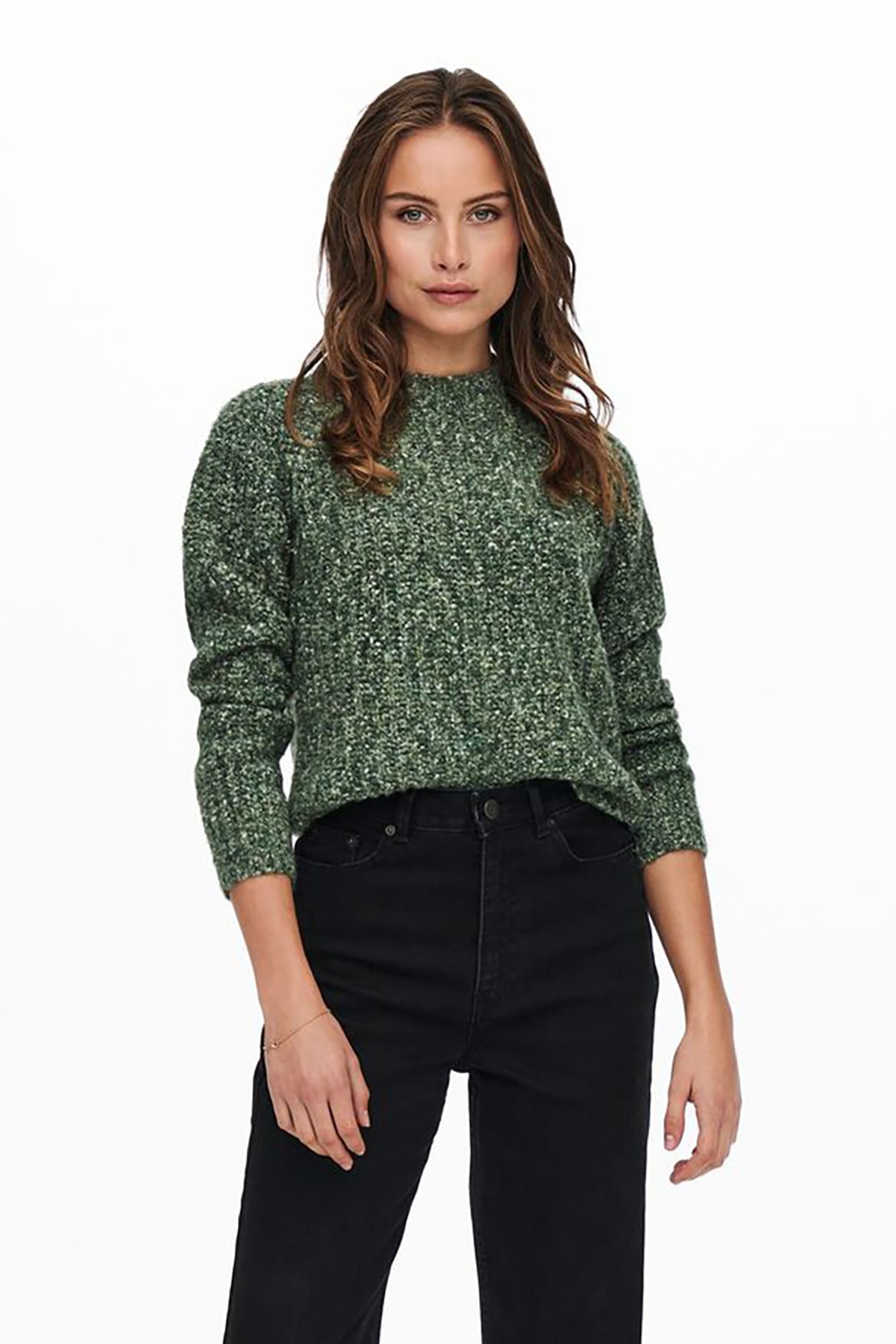 Only, Pulover cu aspect de tricot masiv, Verde melange