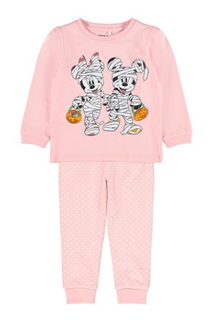NAME IT, Pijama din amestec de bumbac organic cu imprimeu cu Minnie&Mickey Mouse, Roz pastel/Alb/Negru NAME IT, Pijama din amestec de bumbac organic cu imprimeu cu Minnie&Mickey Mouse, Roz pastel/Alb/Negru