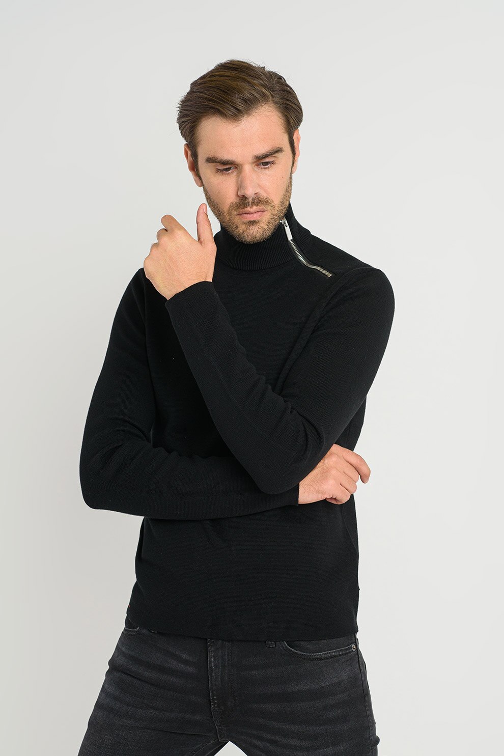 Only & Sons, Pulover cu fenta cu fermoar Luke, Negru