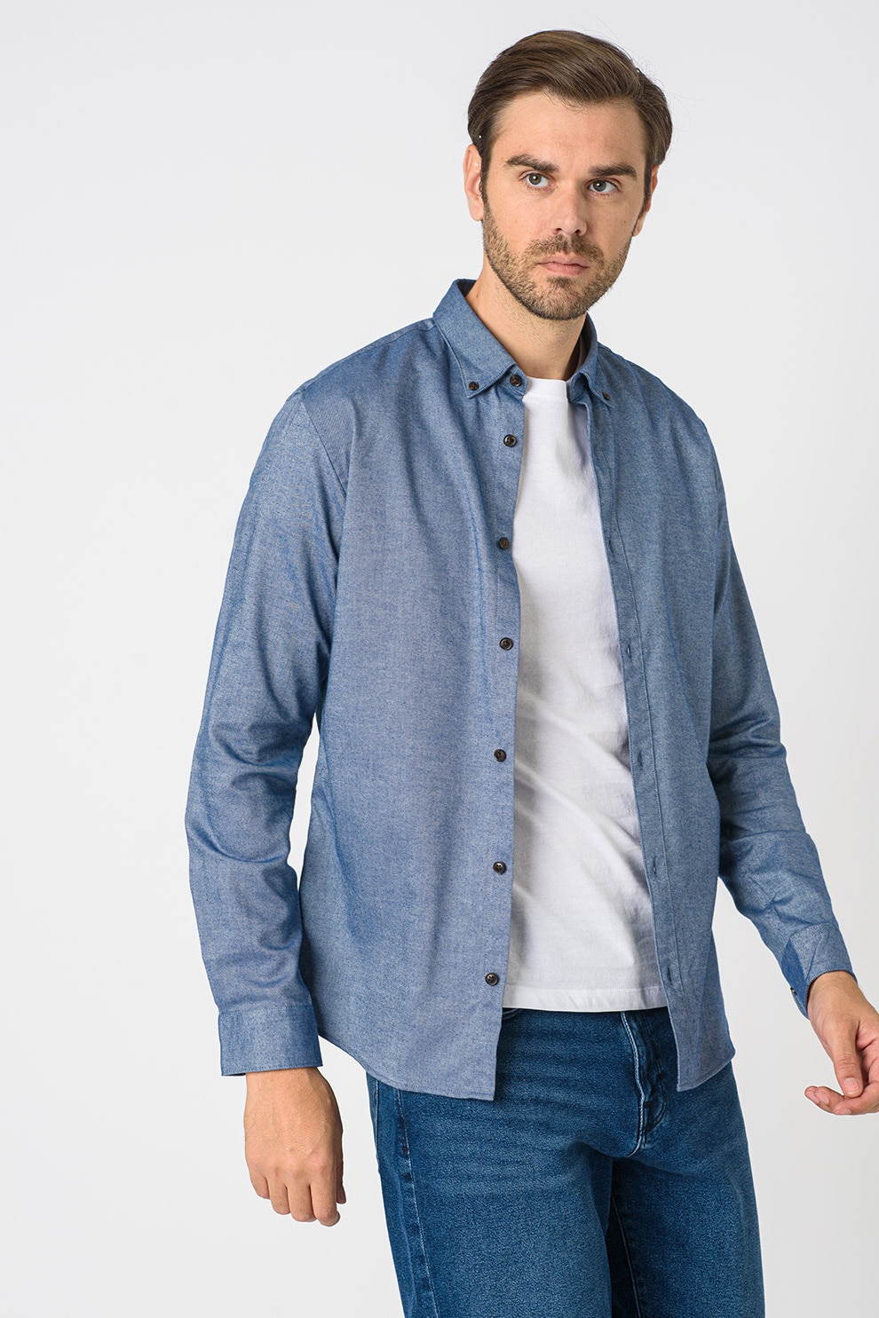 Jack&Jones, Camasa slim fit din amestec de bumbac organic si lyocell Blawinter, Albastru melange