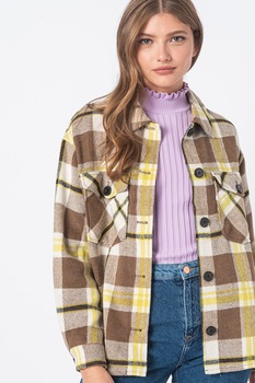 Vero Moda, Jacheta-camasa in carouri cu buzunare aplicate, Alb/Maro/Verde Vero Moda, Jacheta-camasa in carouri cu buzunare aplicate, Alb/Maro/Verde