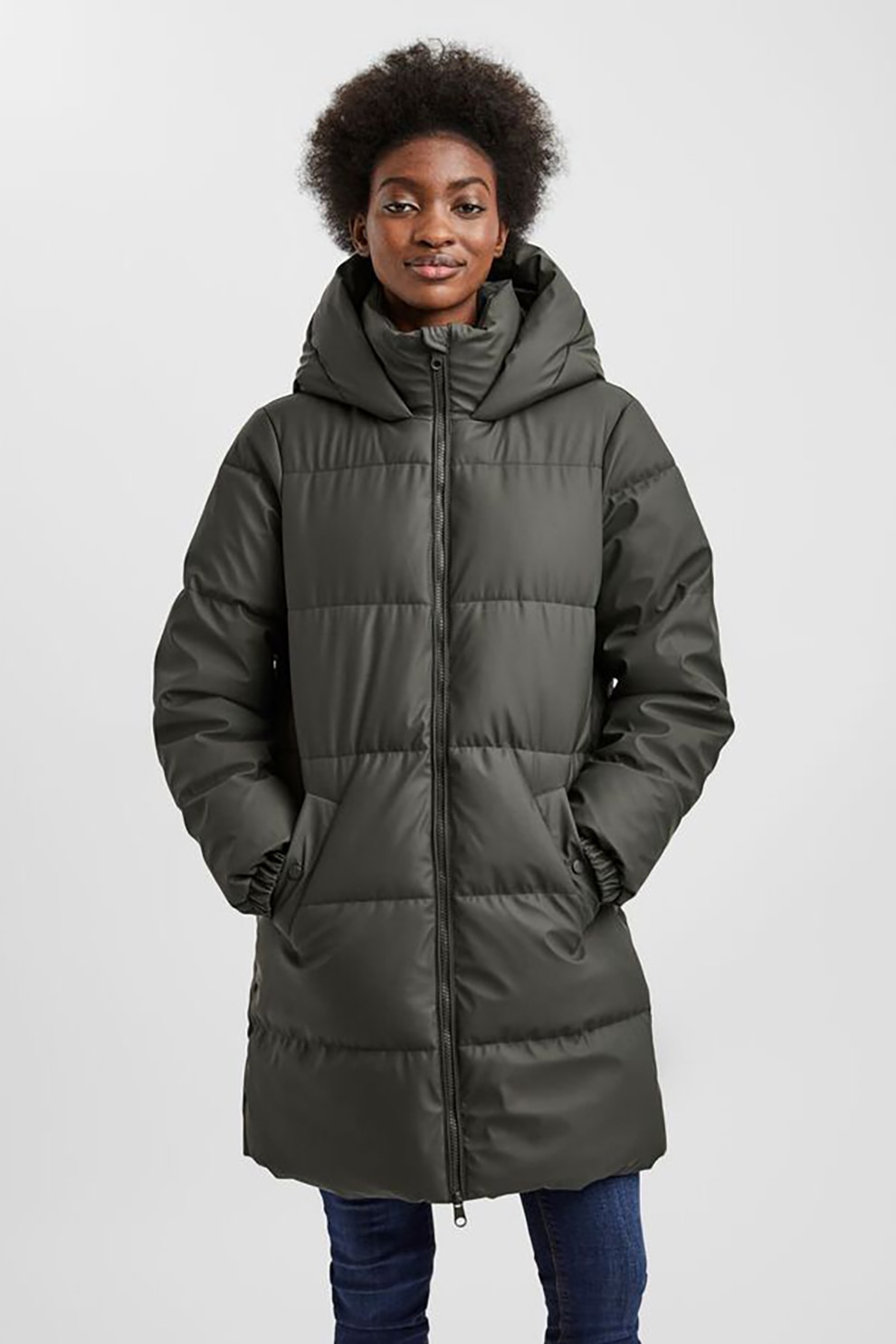 Vero Moda, Geaca lunga cu gluga si aspect matlasat, Gri antracit, L