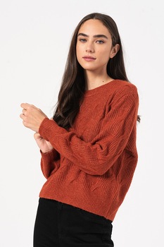 Vero Moda, Pulover cu model torsade Mila, Rosu caramiziu, M Vero Moda, Pulover cu model torsade Mila, Rosu caramiziu, M