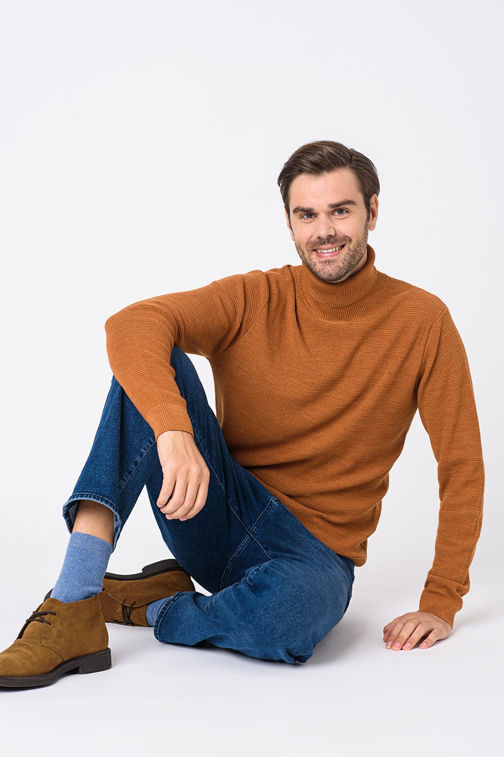 Jack&Jones, Pulover din amestec de bumbac cu guler inalt Blamonte, Ocru