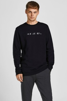 Jack&Jones, Bluza sport din bumbac cu imprimeu logo Bla, Negru Jack&Jones, Bluza sport din bumbac cu imprimeu logo Bla, Negru