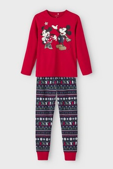 NAME IT, Pijama din amestec de bumbac organic cu imprimeu cu Minnie&Mickey Mouse, Rosu/Bleumarin NAME IT, Pijama din amestec de bumbac organic cu imprimeu cu Minnie&Mickey Mouse, Rosu/Bleumarin