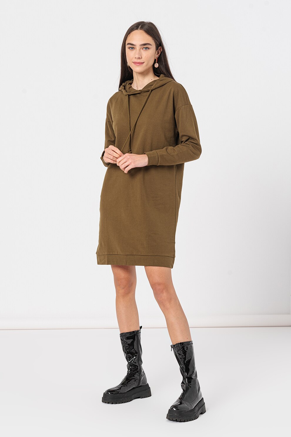 Vero Moda, Rochie-hanorac lejera cu maneci cazute Octavia, Verde sparanghel, XS