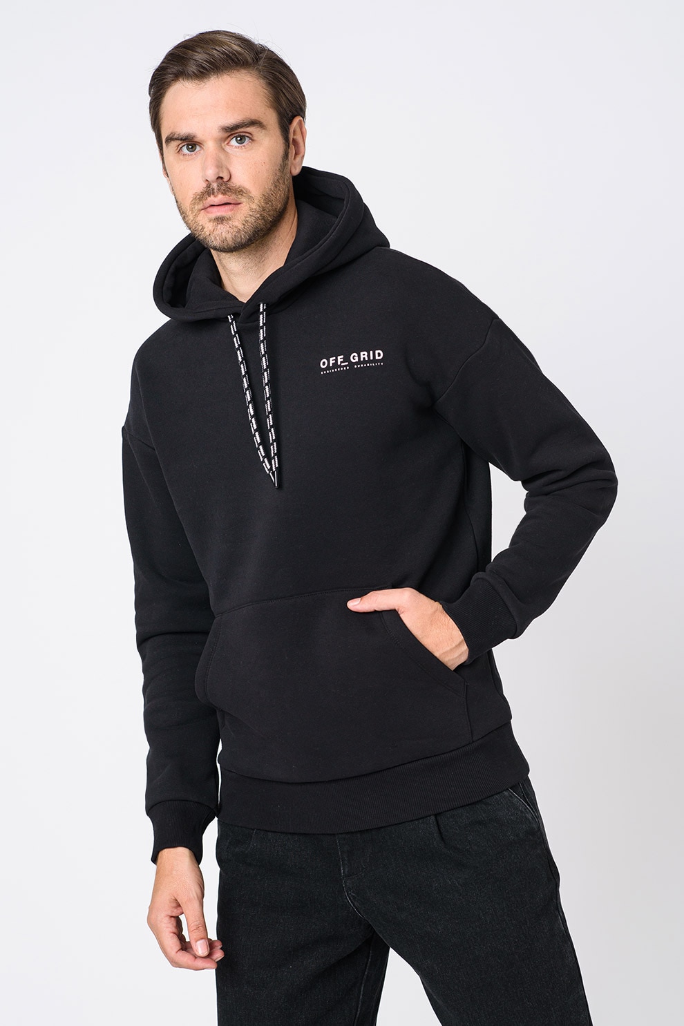 Jack&Jones, Hanorac relaxed fit cu imprimeu grafic pe partea din spate Clover, Negru/Albastru