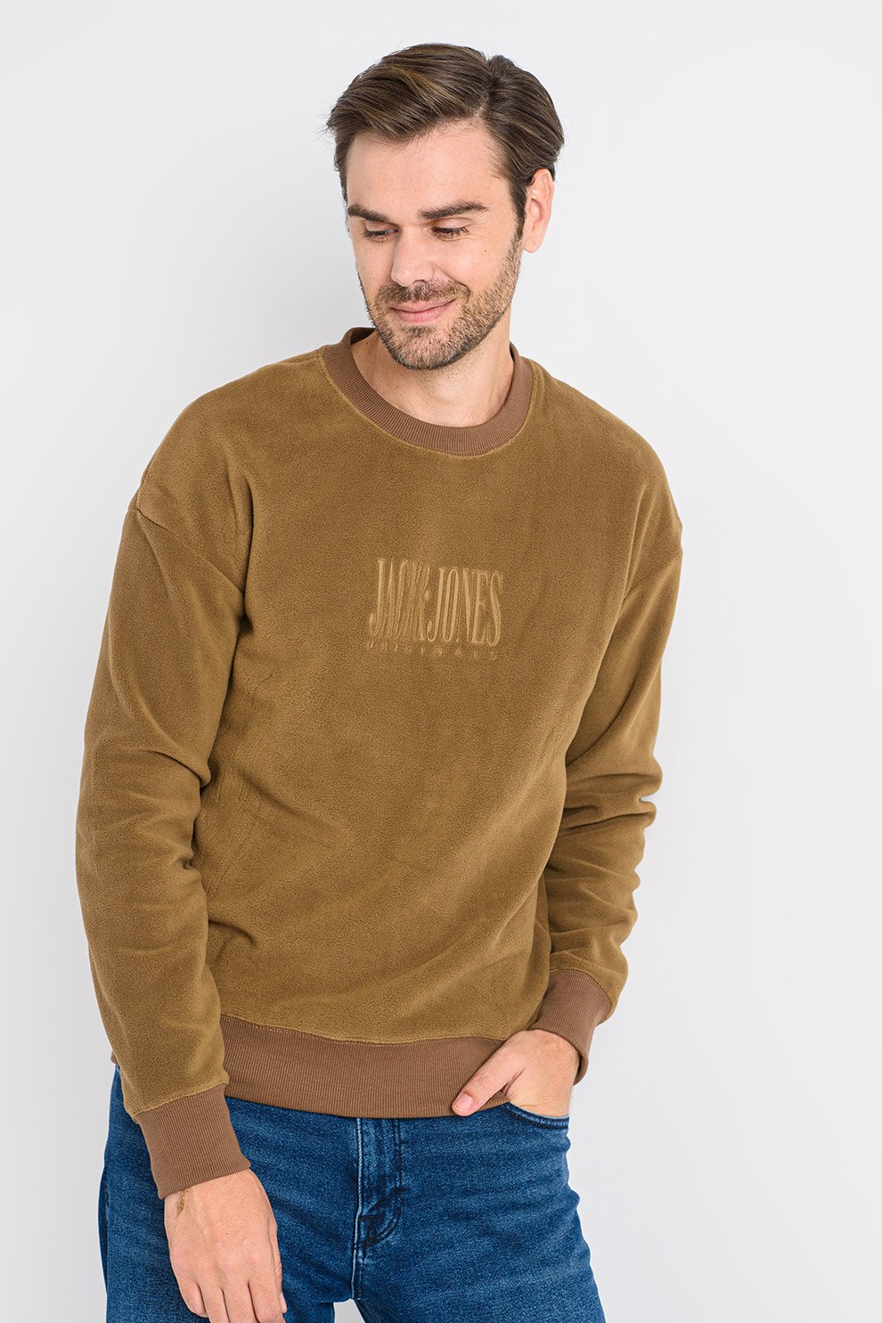 Jack&Jones, Bluza sport cu decolteu la baza gatului si maneci cazute Nostalgia, Verde oliv