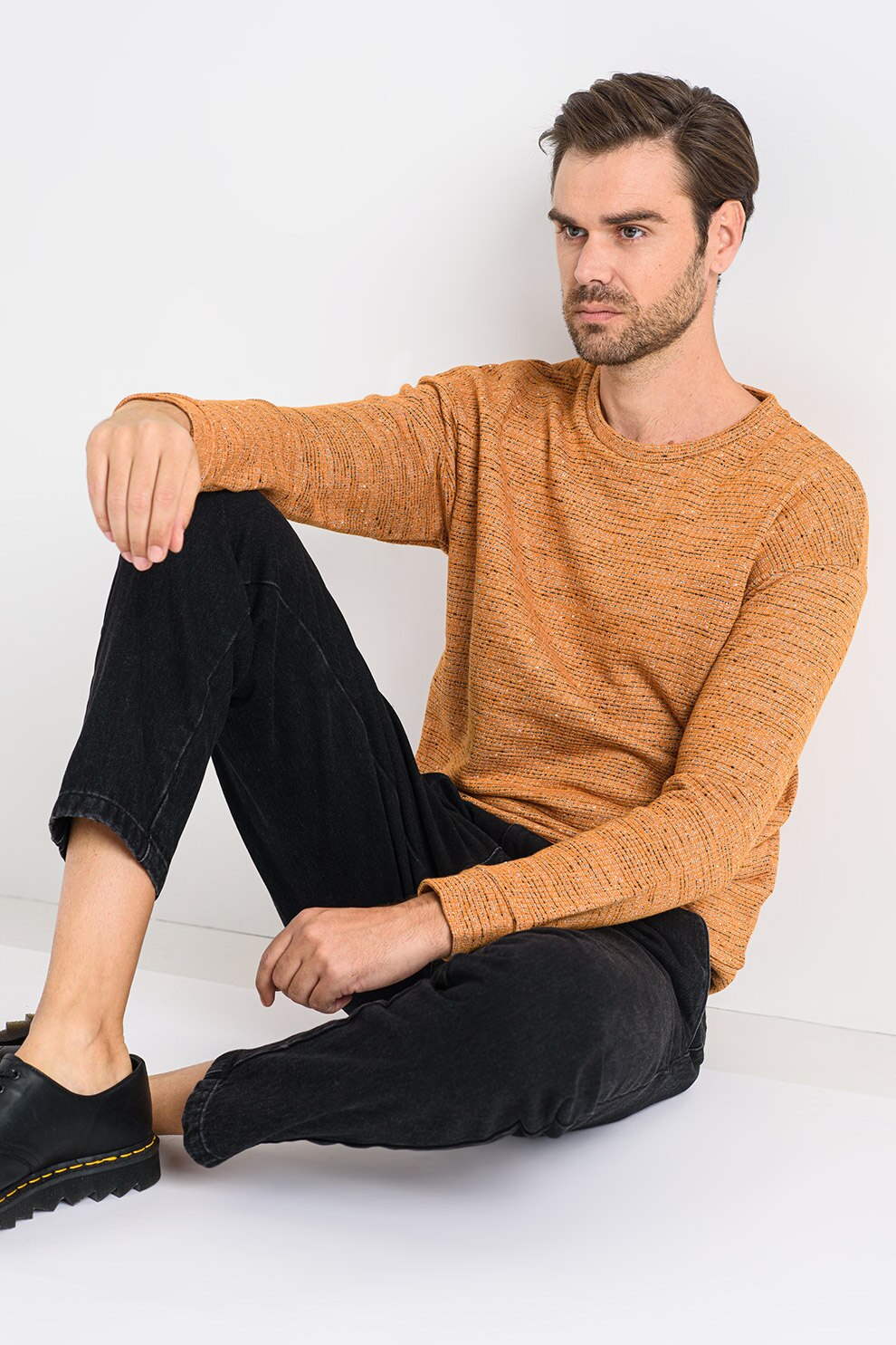 Jack&Jones, Bluza sport cu decolteu la baza gatului si maneci cazute Ryan, Oranj/negru