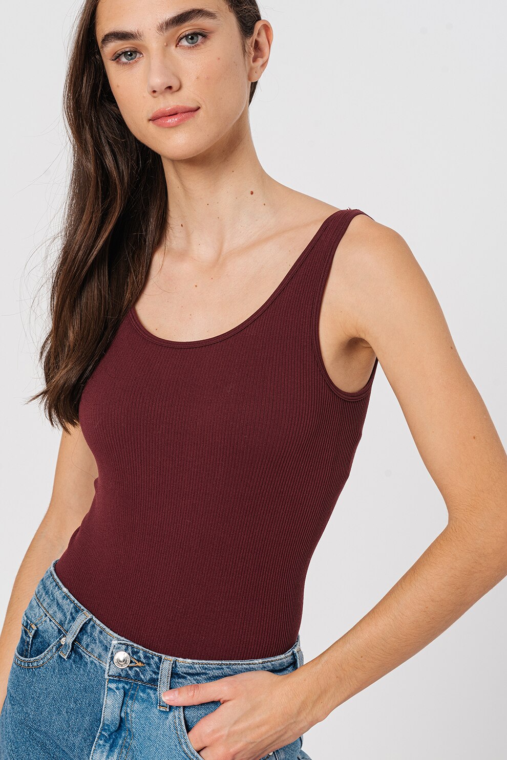 Vero Moda, Top tip body cu aspect striat Eve, Visiniu