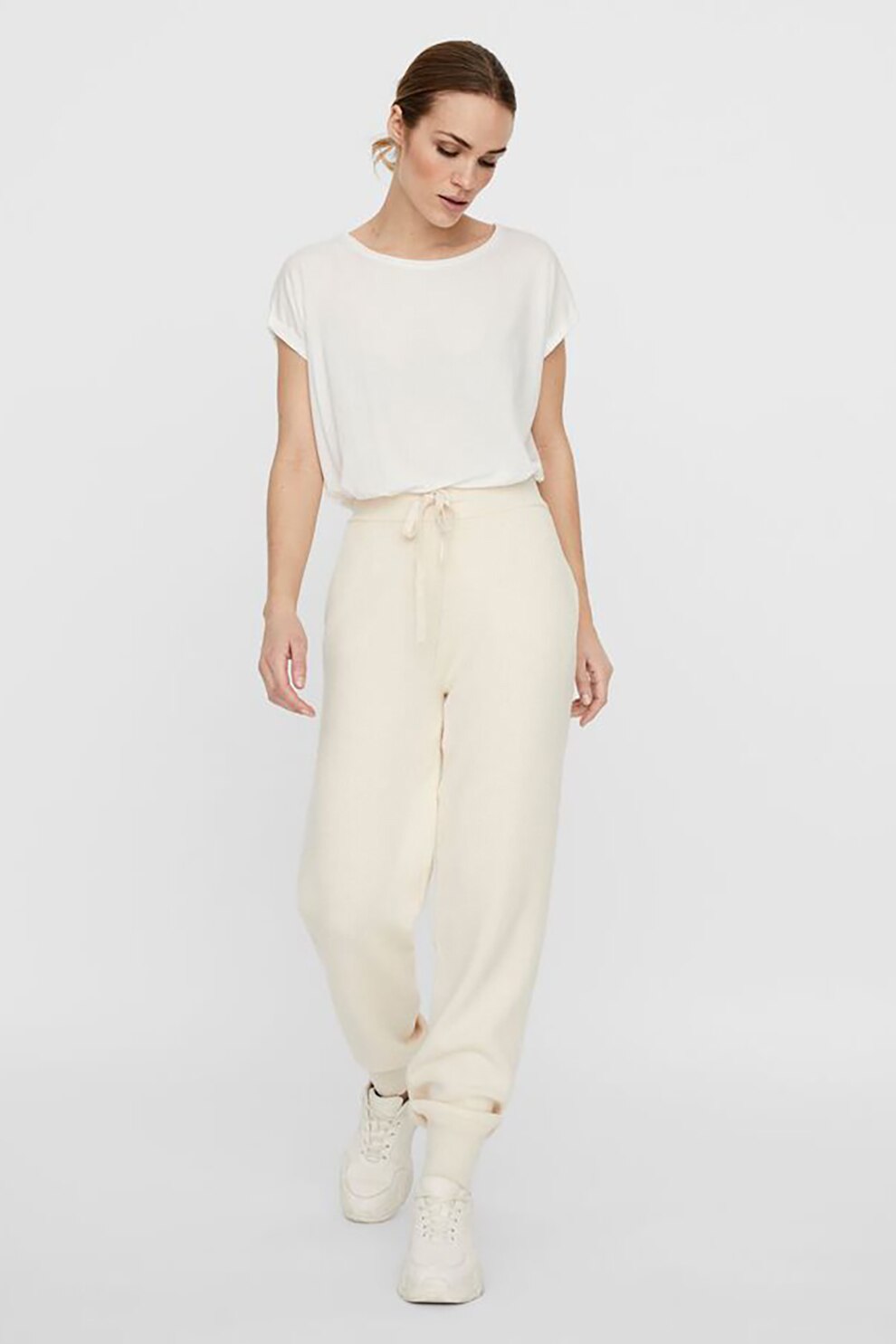 Vero Moda, Pantaloni sport lejeri cu talie ajustabila Saba, Bej