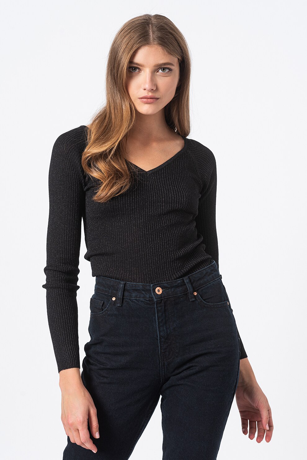 JdY, Pulover cu insertii de lurex Bodilla, Negru