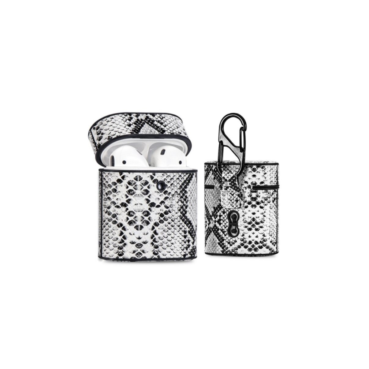 Husa cu model piele de sarpe pentru Apple AirPods1/2, din piele, Alb