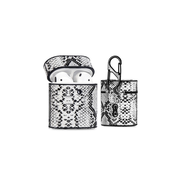 Husa cu model piele de sarpe pentru Apple AirPods1/2, din piele, Alb