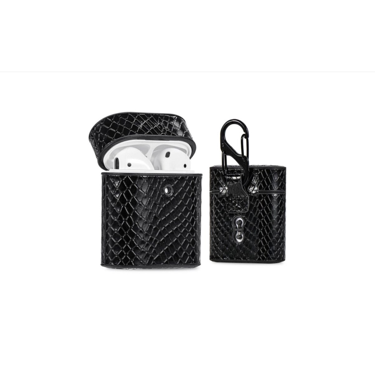 Husa cu model piele de sarpe pentru Apple AirPods1/2, din piele, Negru