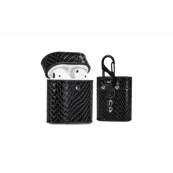 Husa cu model piele de sarpe pentru Apple AirPods1/2, din piele, Negru Husa cu model piele de sarpe pentru Apple AirPods1/2, din piele, Negru