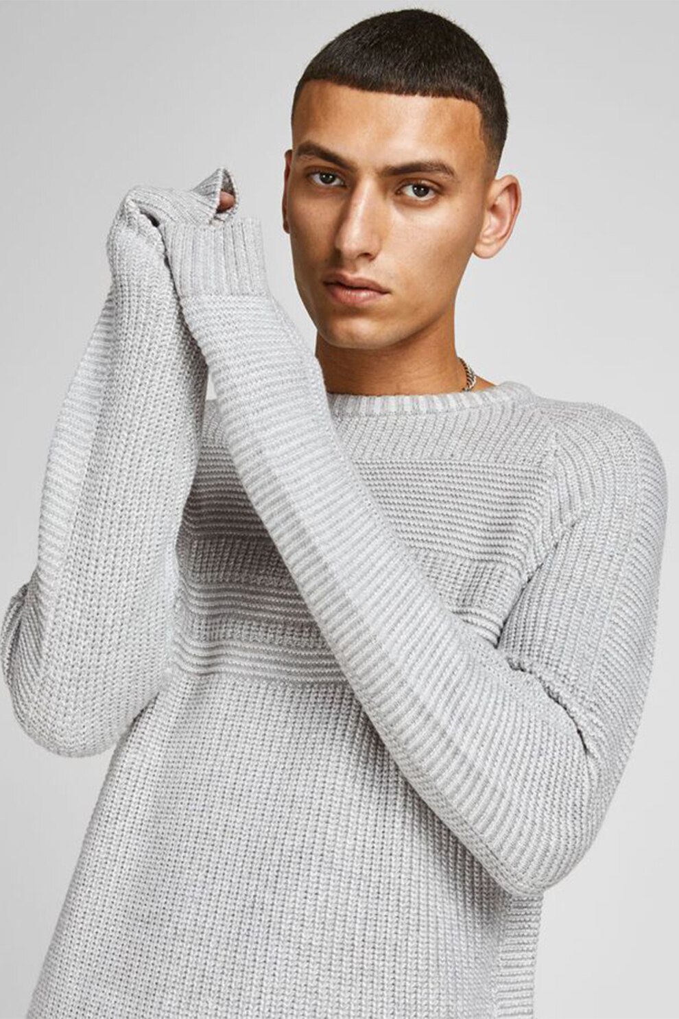 Jack&Jones, Pulover cu decolteu la baza gatului Power, Gri deschis