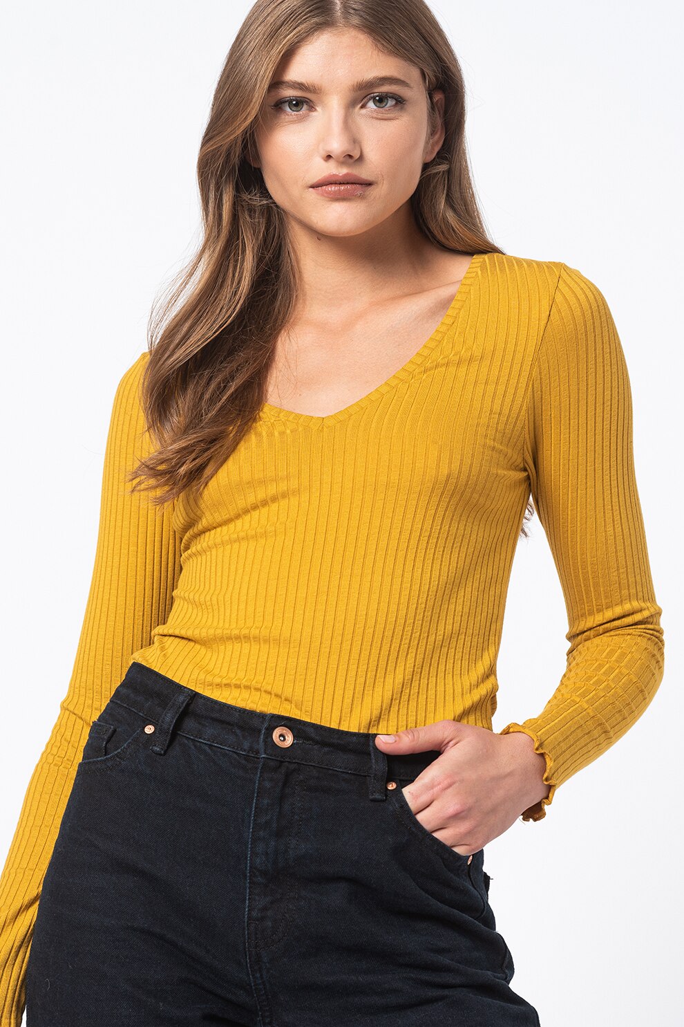 JdY, Bluza cu aspect striat Fransiska, Galben mustar, XL