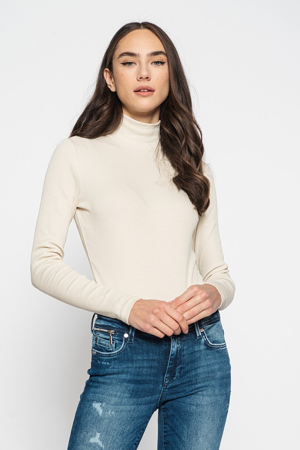 Vero Moda, Body din jerseu cu aspect striat Natasha, Alb prafuit, XL